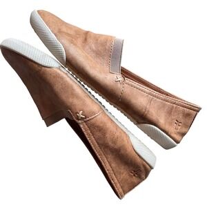 FRYE Women's Brown Leather Slip On Loafer Flats Shoes Size 5.5 Travel Minimalist